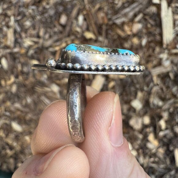 Sleeping Beauty Turquoise Ring w/ Pyrite in 925 Sterling Silver Handmade 7 1/4 - Picture 10 of 14